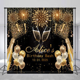 Lofaris Custom Black Gold Sparkle Balloons Birthday Backdrop
